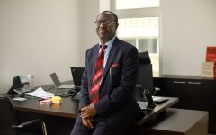 Prof Olu in his new office as the Vice Chancellor of James Hope University
