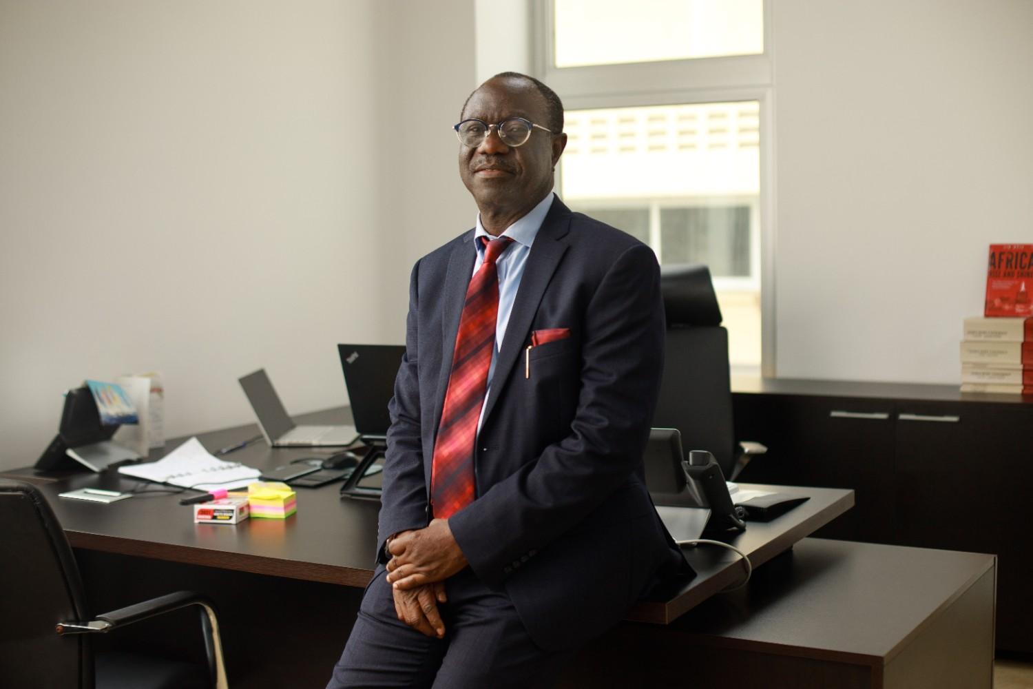 Prof Olu in his new office as the Vice Chancellor of James Hope University