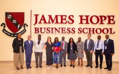 James Hope University and London School of Economics delegates pose together at James Hope Business School during fireside chat visit