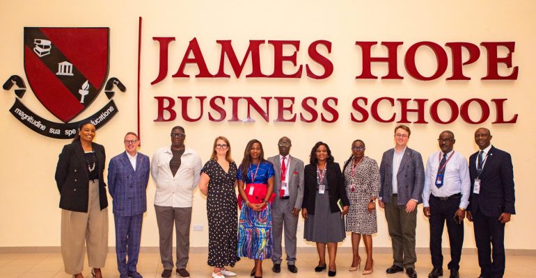 James Hope University and London School of Economics delegates pose together at James Hope Business School during fireside chat visit